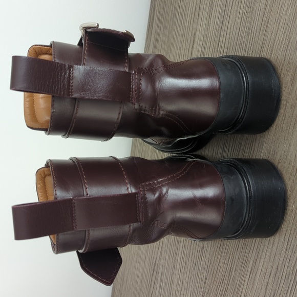 Chloe Women's Burgundy Leather Combat Boots 39.5 - Picture 3 of 7